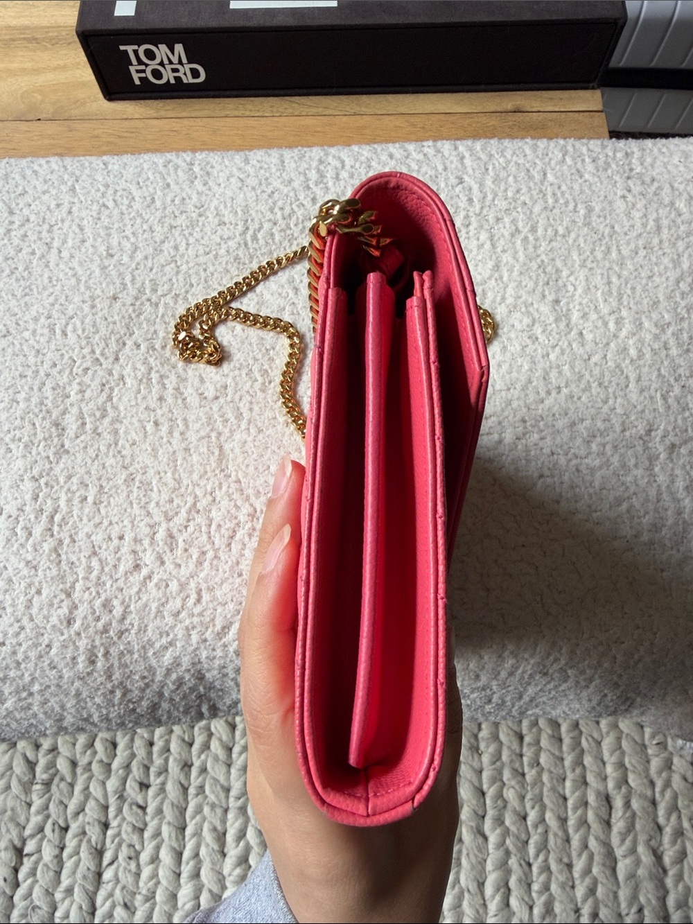Saint Laurent Pink Cassandre Wallet on Chain Envelope Crossbody - Picture 13 of 16
